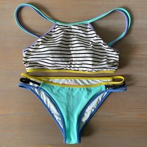 Victoria Secret Aqua/Stripped High-Neck Bikini